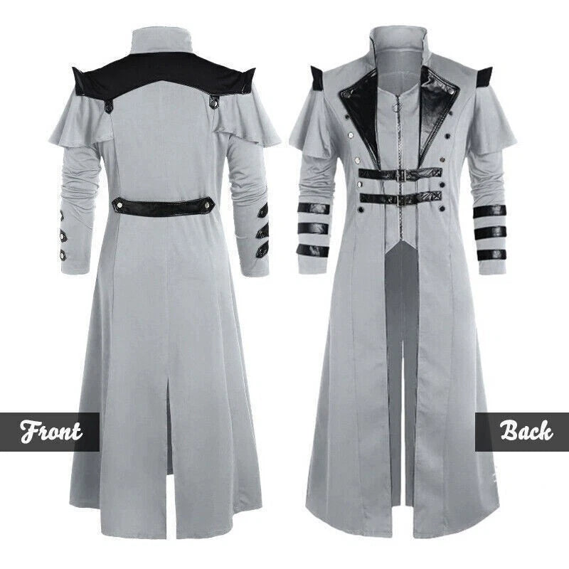 Long Trench Men's Medieval Victorian Style Frock Coat Cape Cloak Costume Jackets 07FC0E-D4 - KOEEK
