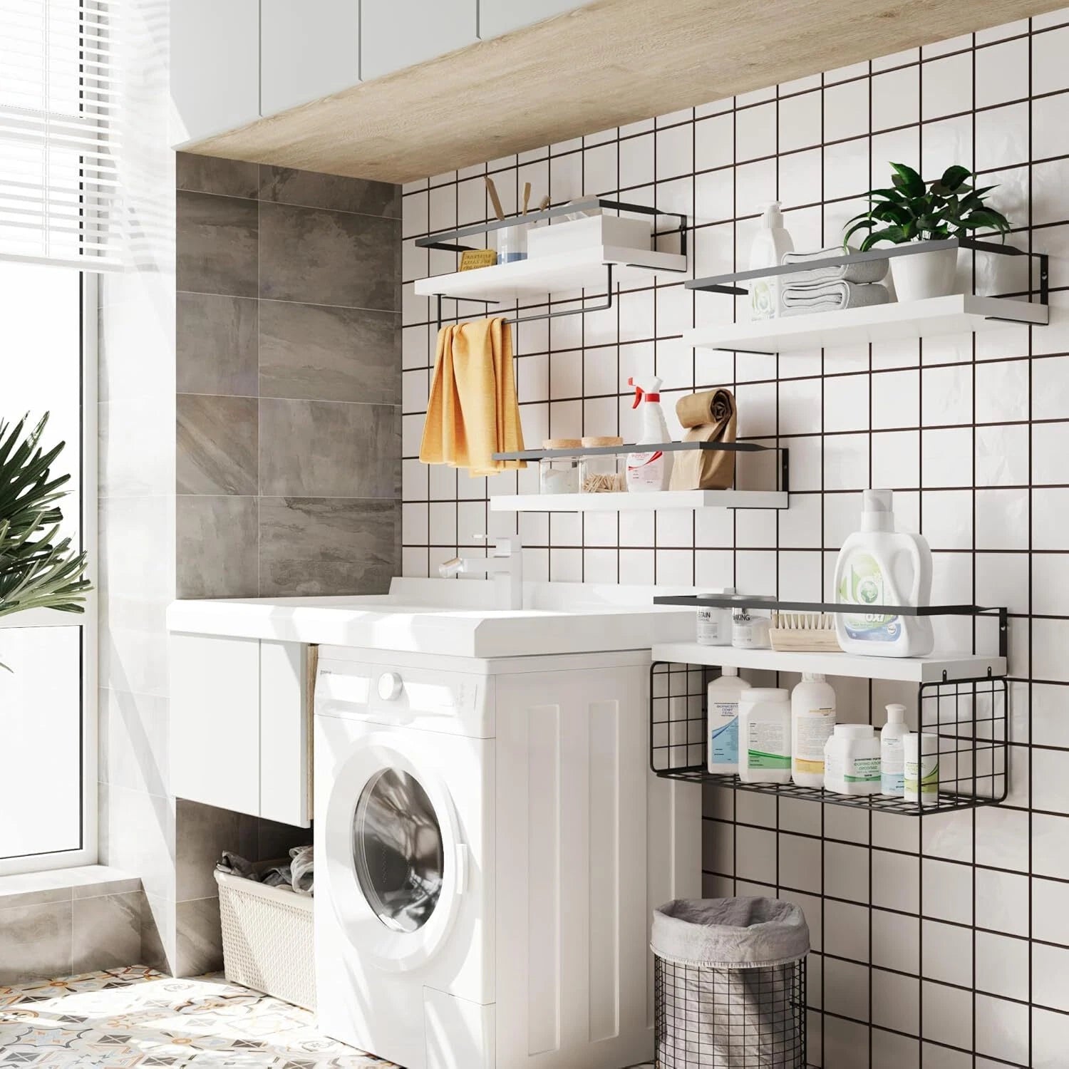 Wall Mounted White Wooden Floating Shelf -Rustic Bathroom Wall Shelves, Set of 4 07FC0E-D4 - KOEEK