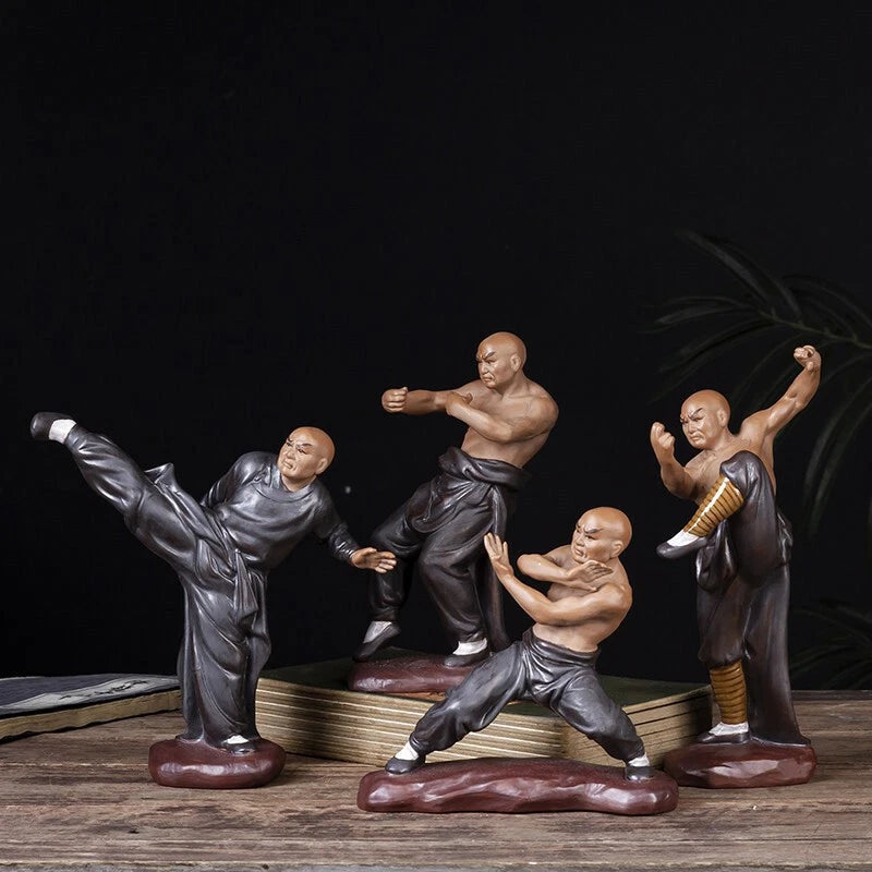 4PCS Set Chinese Kung Fu Shaolin Monk Ceramics Material Arts Figure Home Decorat 07FC0E-D4 - KOEEK