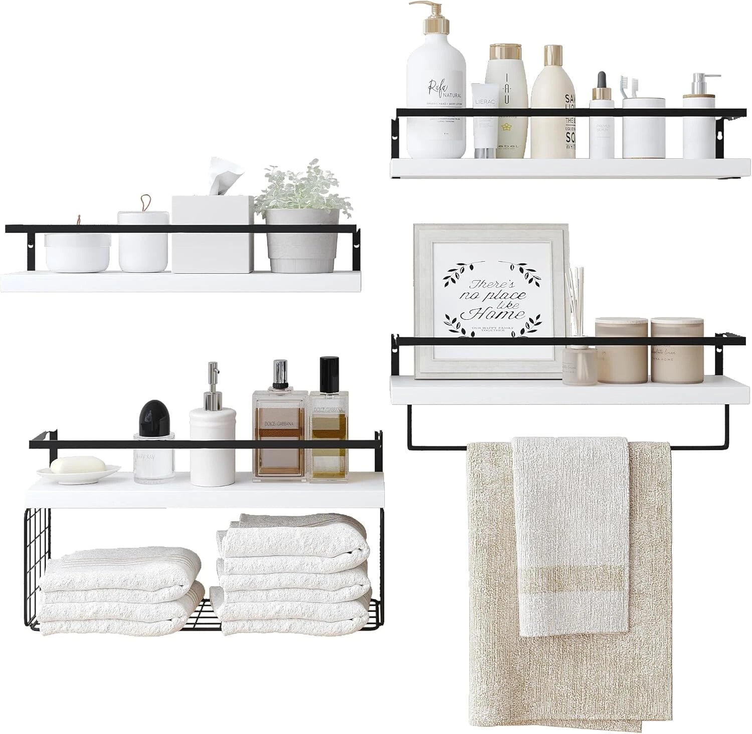 Wall Mounted White Wooden Floating Shelf -Rustic Bathroom Wall Shelves, Set of 4 07FC0E-D4 - KOEEK