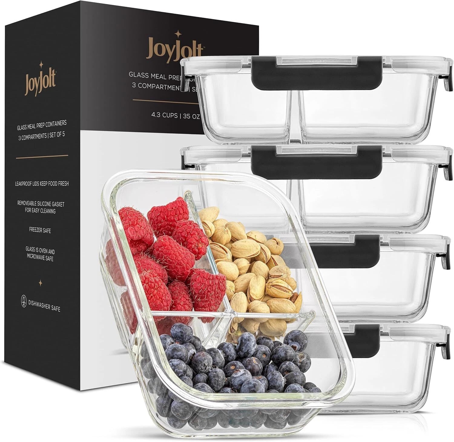 Divided 3 Compartment Glass Lunch Box Set 07FC0E-D4 - KOEEK