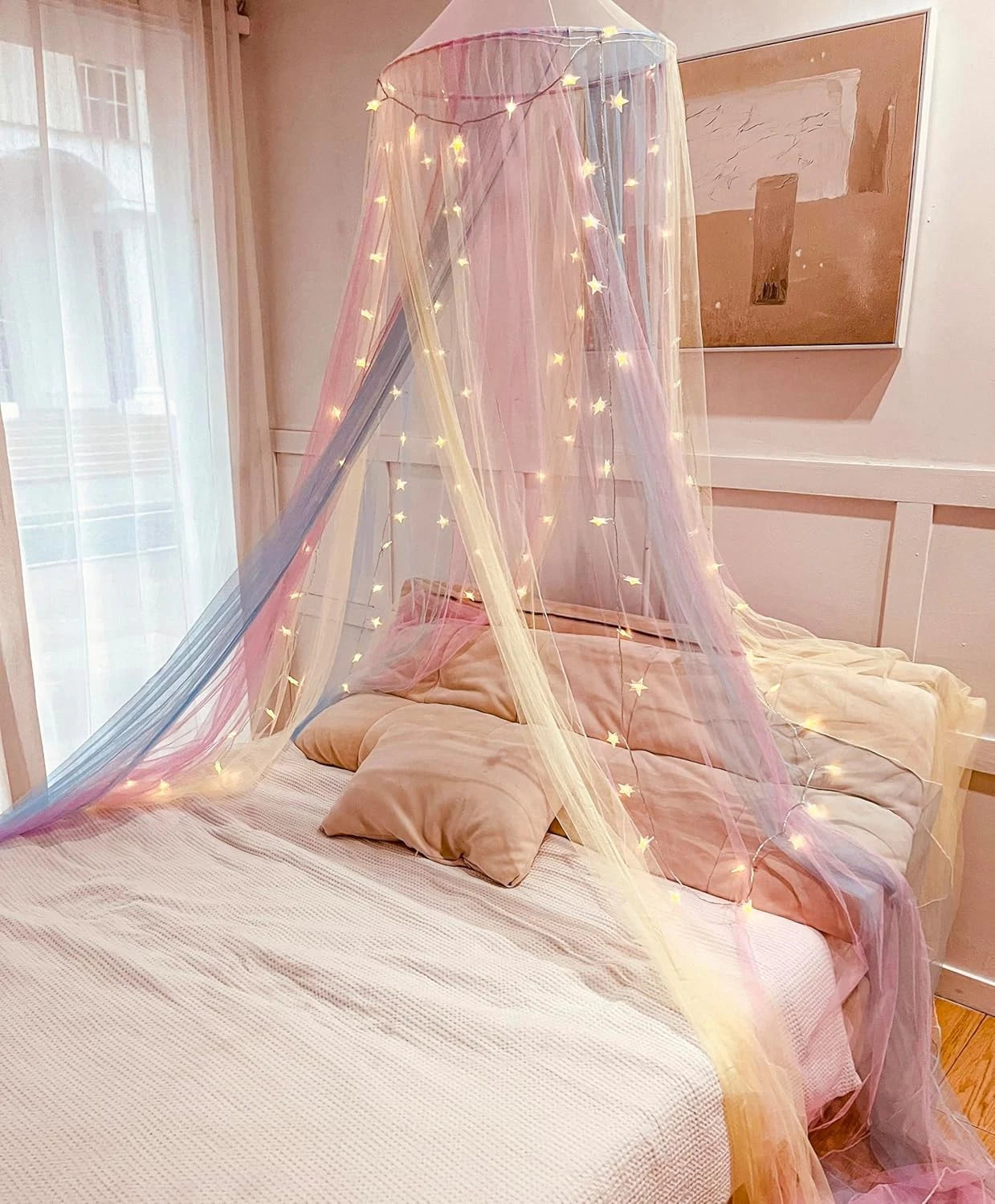 Mosquito Net Bed Canopy for Girls,Rainbow Canopy Bed Curtains Full Queen Size 07FC0E-D4 - KOEEK