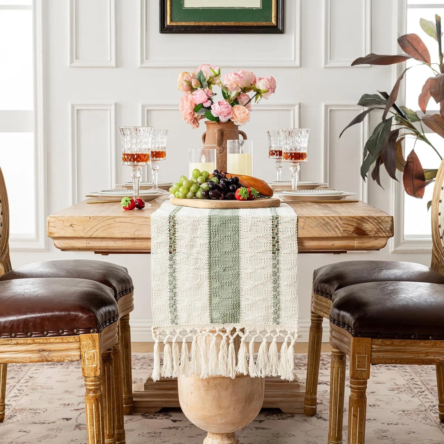 Sage Green Table Runner 72 Inches Long Boho Macrame Table Runner for Home Decor 07FC0E-D4 - KOEEK