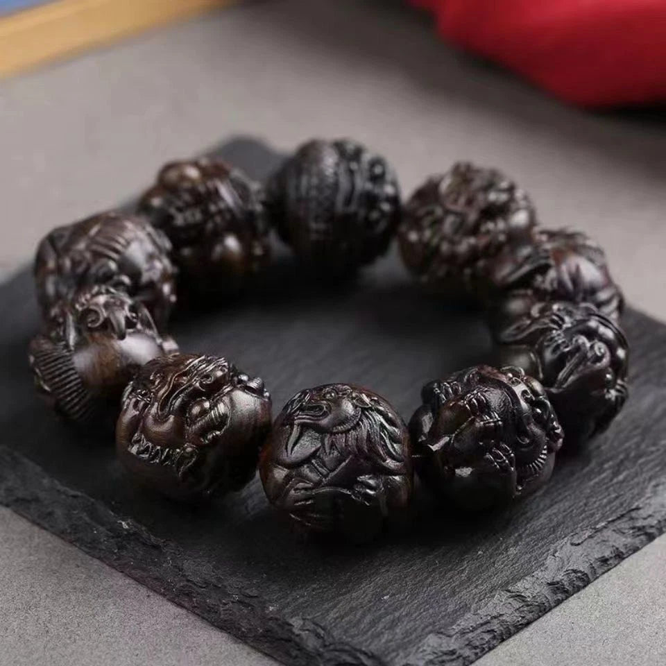 Agarwood Bracelet Bracelet, Hand-carved Buddha Beads 07FC0E-D4 - KOEEK