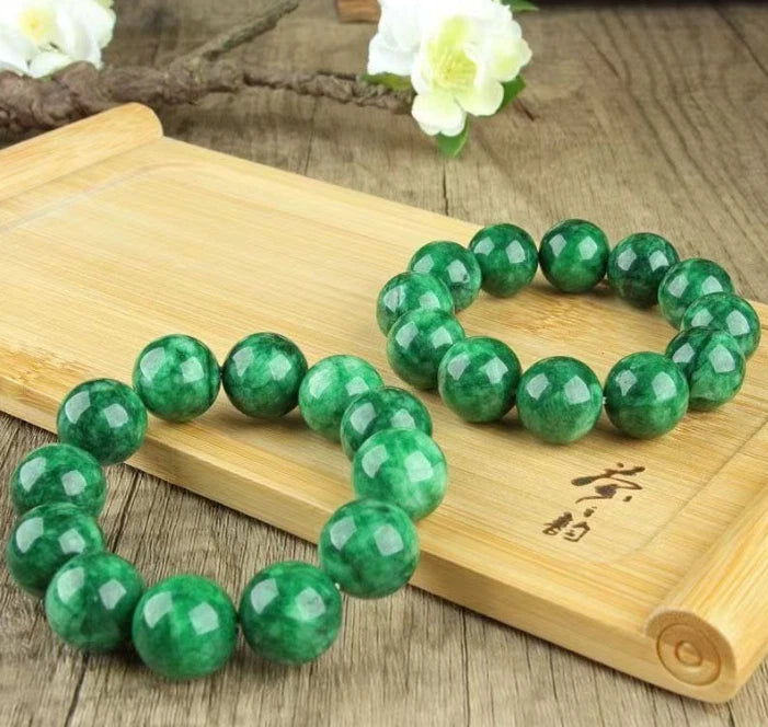 Imperial Green Jade Bead Bracelet 12mm Round Beads Full Color Unisex Jewelry 07FC0E-D4 - KOEEK