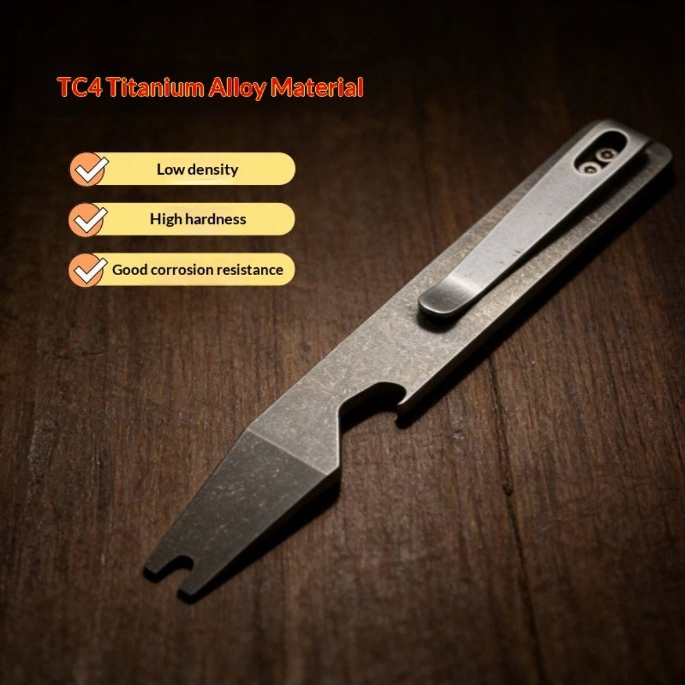Minimalist TC4 Titanium alloy Pry Bar - with Bottle Opener Multi Tool Back clip 07FC0E-D4 - KOEEK