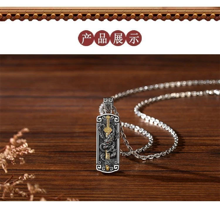 Vintage Dragon Pendant Necklace Men's Taoist Chinese Style  Charm 07FC0E-D4 - KOEEK