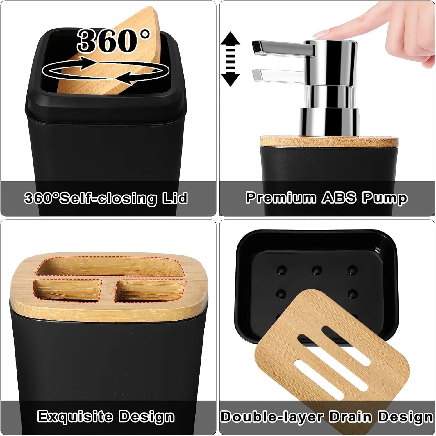 Bathroom Accessory Set, 9 Piece Black Bathroom Accessory Bathroom Decoration 07FC0E-D4 - KOEEK