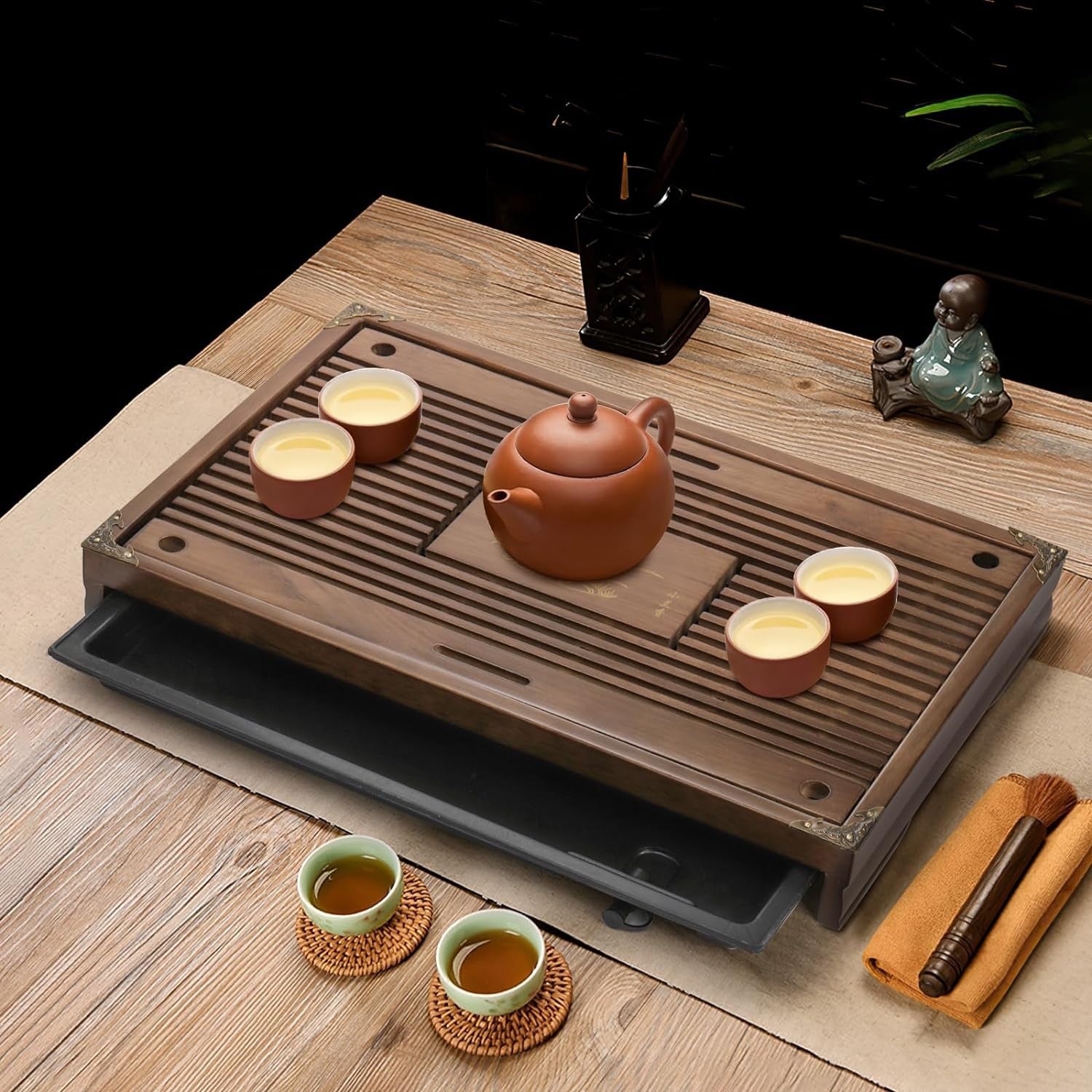 new Wooden Tea Tray, 17 Inch Chinese Kung Fu Gongfu Table Brown 07FC0E-D4 - KOEEK