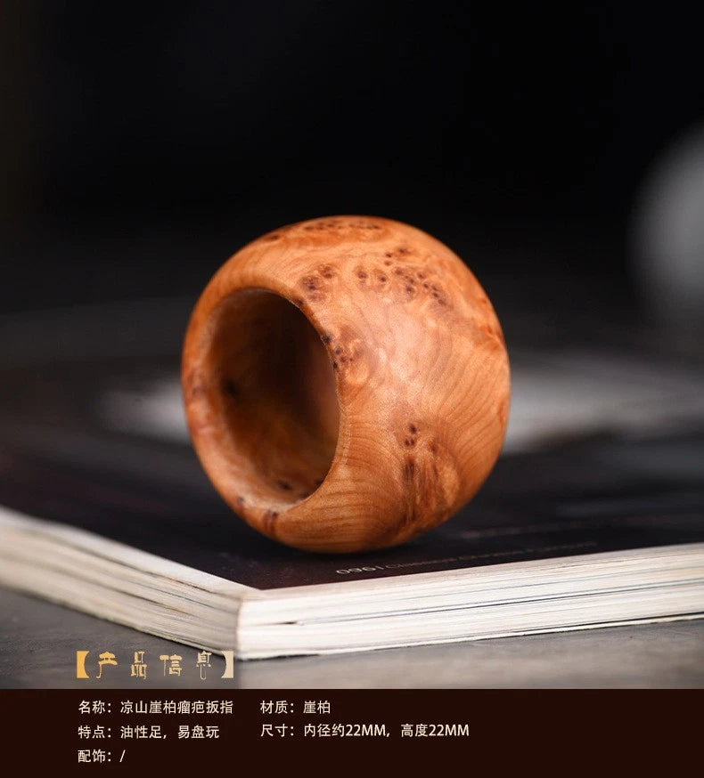 Liangshan Thuja Burl Thumb Ring Band Unisex Handheld Worry Ring 07FC0E-D4 - KOEEK