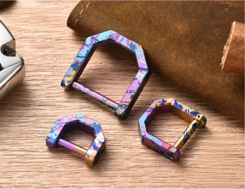 Titanium D Key Ring with Screw Shackle Keychain Ring Horseshoe Clasp for Car Fob 07FC0E-D4 - KOEEK