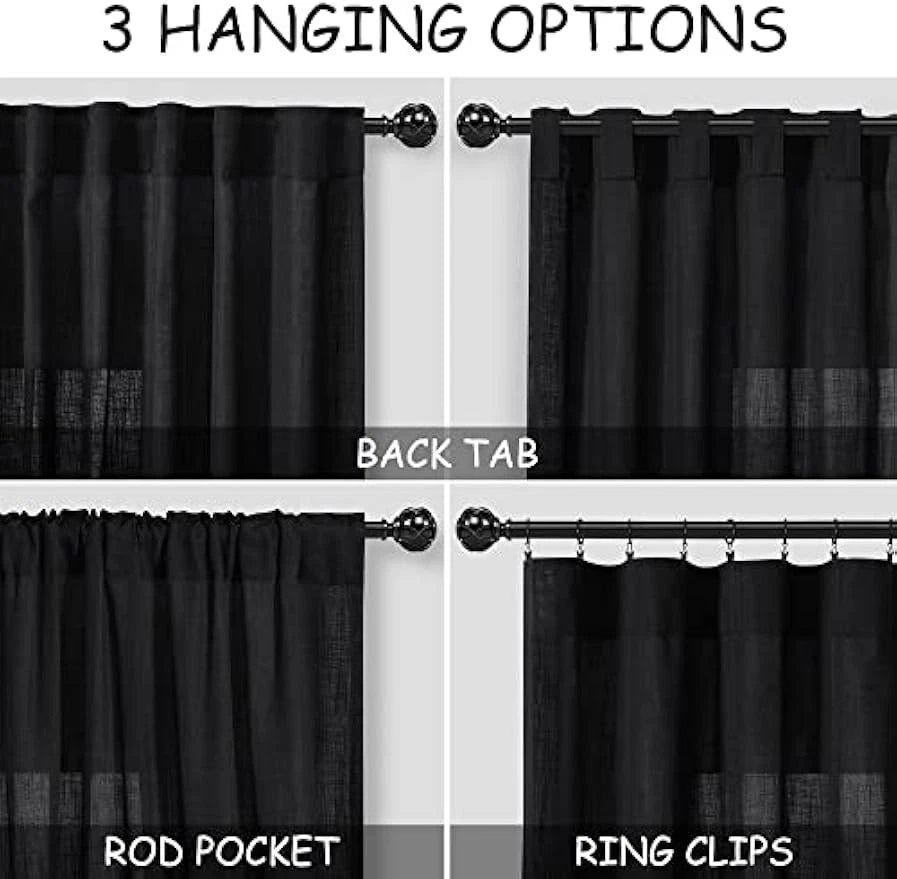 Black linen curtains, 84 inches long, 2 panels 07FC0E-D4 - KOEEK