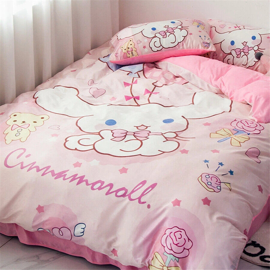 Cinnamoroll Cartoon Duvet Cover Bed Sheet Pillowcase Set for Twin Queen King Bed 07FC0E-D4 - KOEEK