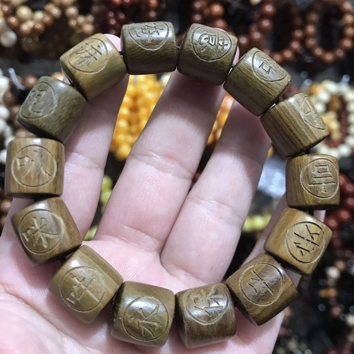 Green Sandalwood Bracelet 20mm Beads Six Syllable Mantra Mala Agarwood Beads 07FC0E-D4 - KOEEK