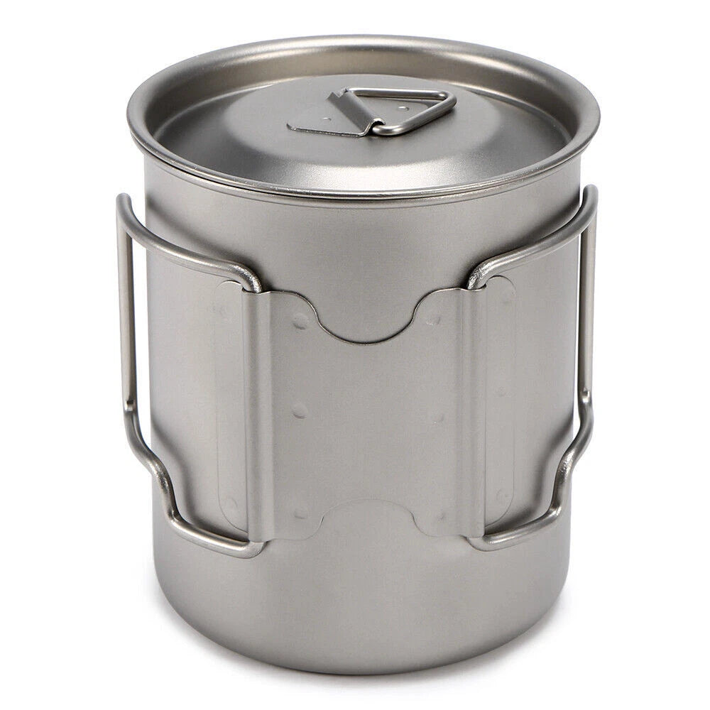 Titanium 420ml 750ml Pot Set With Foldable Handle - Outdoor Camping Cup Bowl Pot 07FC0E-D4 - KOEEK