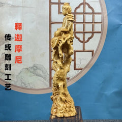 Cai Bai Wood Carved Sitting Buddha Figurine Home Décor Handicraft Wooden Statue 07FC0E-D4 - KOEEK