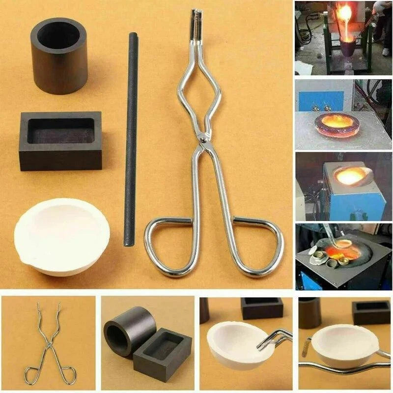 5 Pcs Set Torch Melting Kit Gold & Silver Crucible Tong Rod Graphite Mold Ingot 07FC0E-D4 - KOEEK