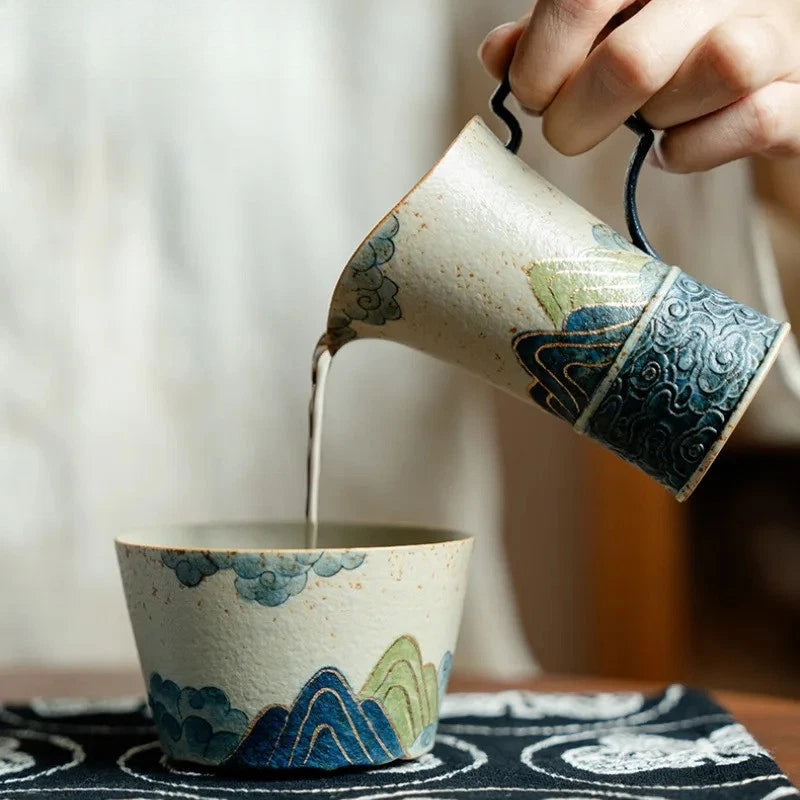 120ml Ceramic Painted Tracing Gold Green Mountain Tea Divider Cha Hai Fair Mug 07FC0E-D4 - KOEEK