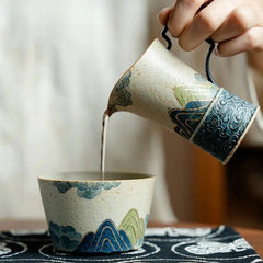 120ml Ceramic Painted Tracing Gold Green Mountain Tea Divider Cha Hai Fair Mug 07FC0E-D4 - KOEEK