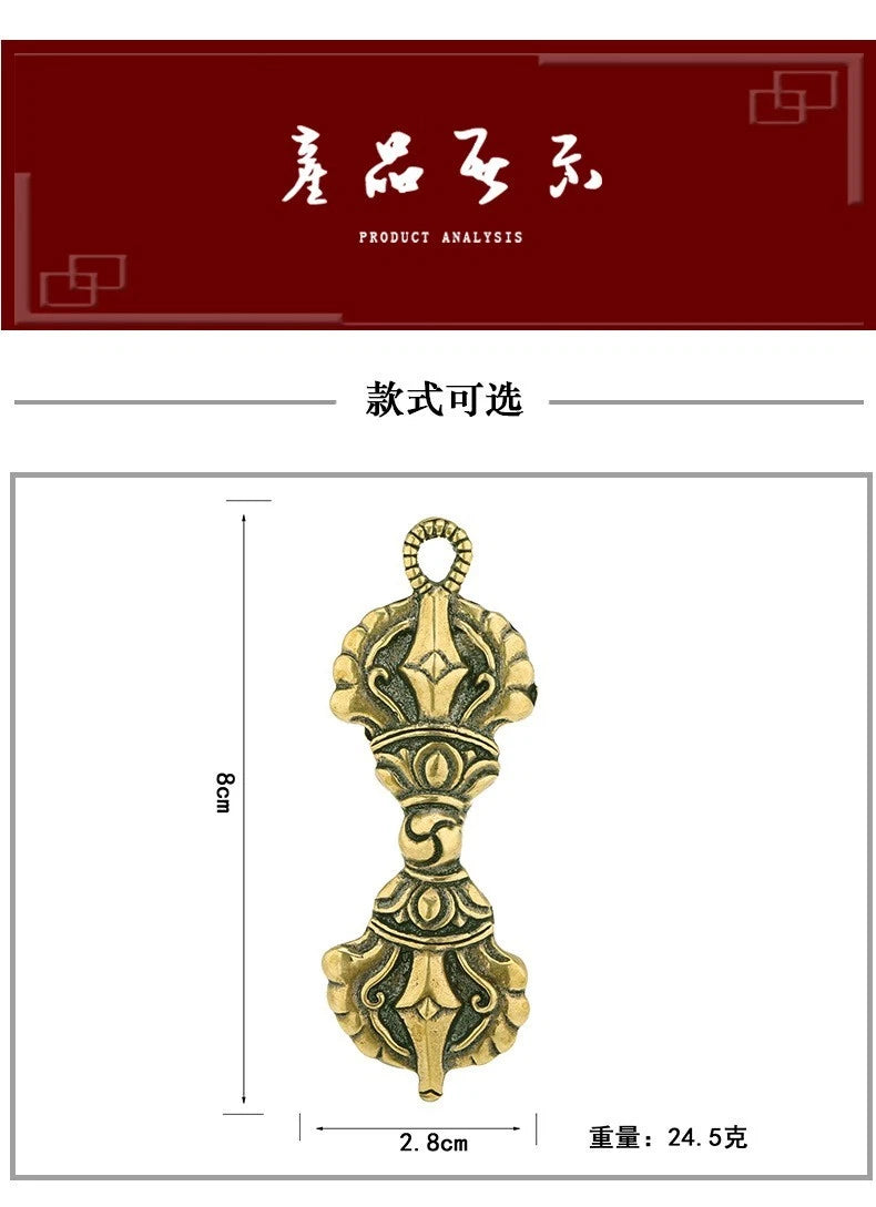 3.1"Vintage Brass China Golden Buddha's Demon-Dispelling Staff Pendant Amulet 07FC0E-D4 - KOEEK