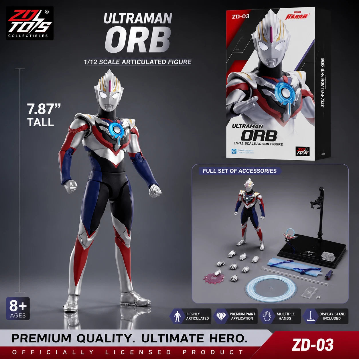 ZDToys Ultraman Orb Action Figure 8" Articulated Collectible Model Toy 07FC0E-D4 - KOEEK