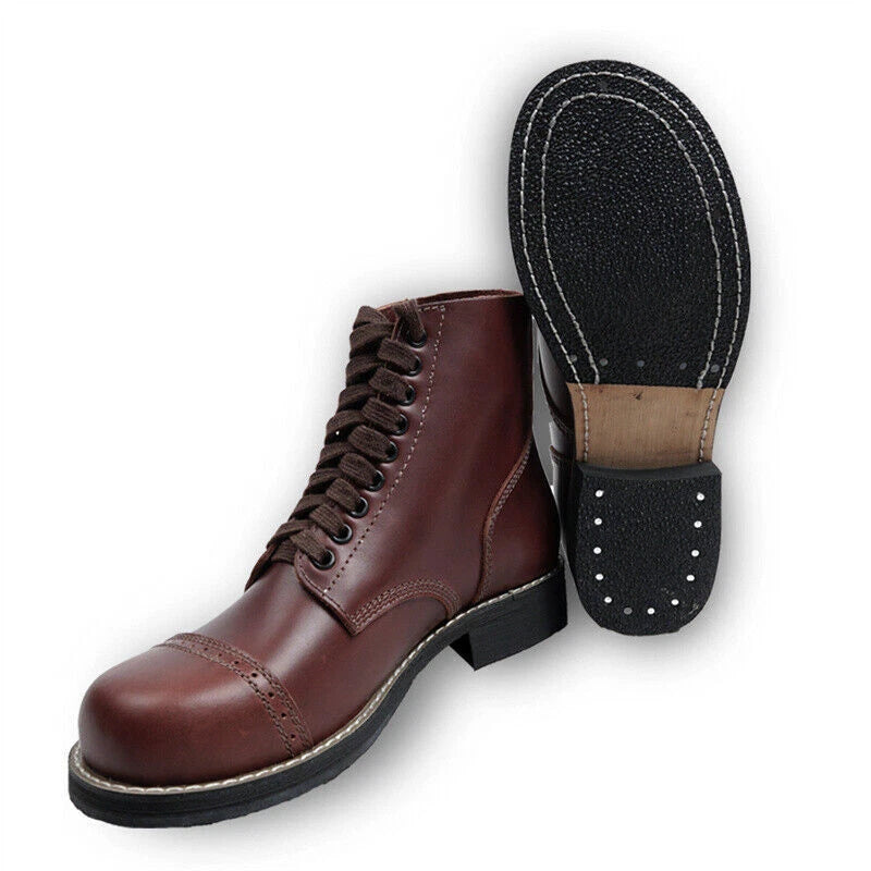 US WWII Brown Short M1942 Shoot Cowhide Men Hiking Boots Tactical Military Shoes 07FC0E-D4 - KOEEK