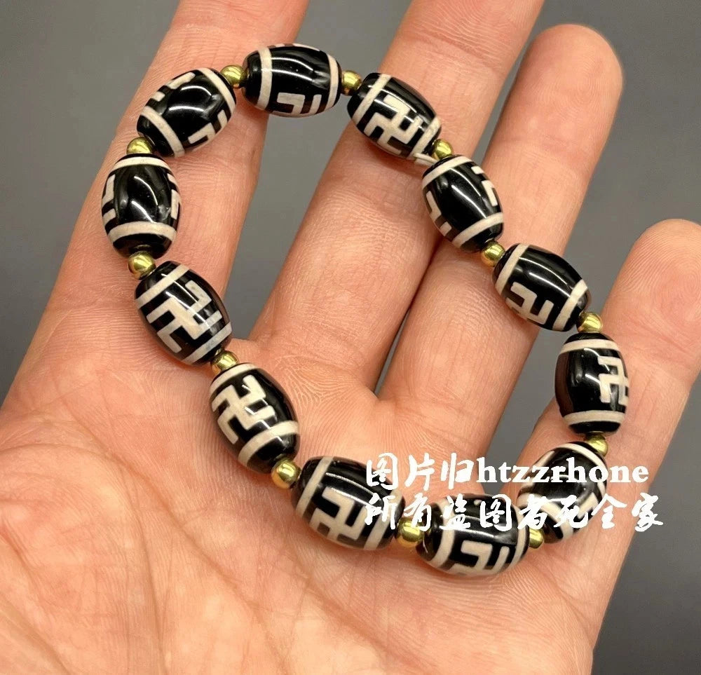 Tibetan Agate Dzi Beads Bracelet Swastik Swastika Buddhism Prayer Chain Amulet 07FC0E-D4 - KOEEK
