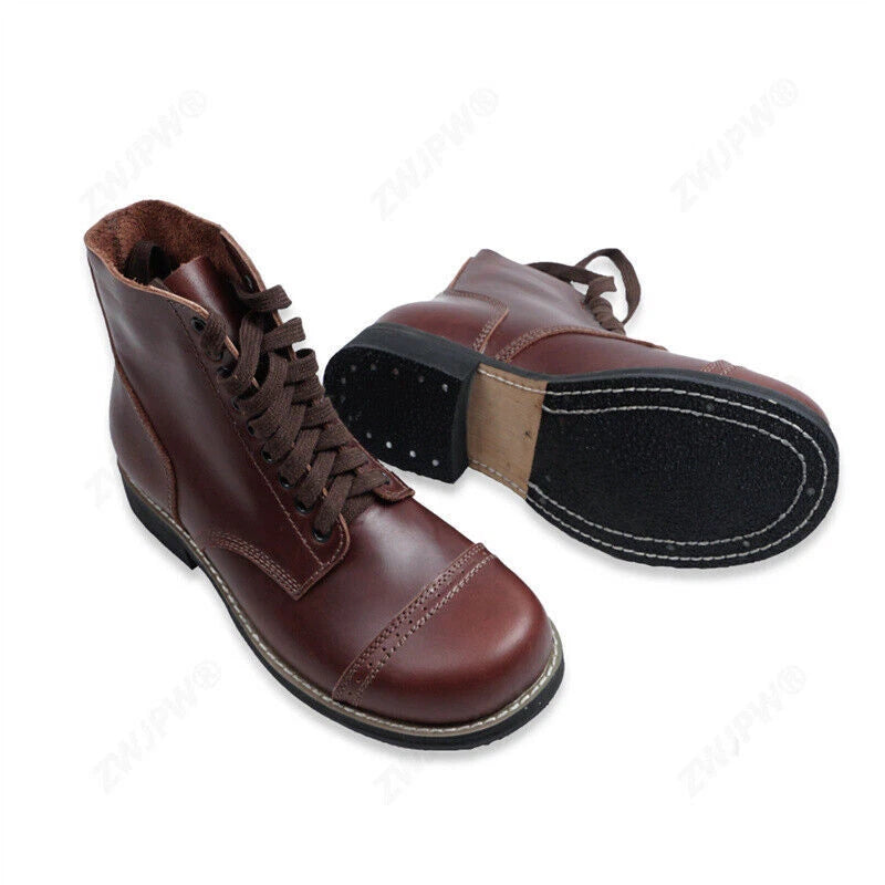 US WWII Brown Short M1942 Shoot Cowhide Men Hiking Boots Tactical Military Shoes 07FC0E-D4 - KOEEK