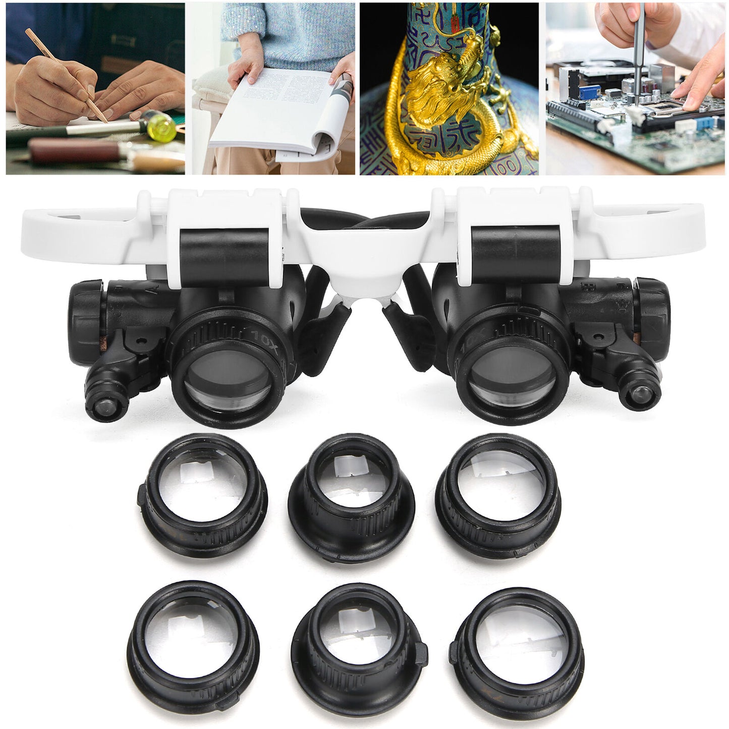 new Headband Magnifier Glasses Hands LED Light Head Loupe For Jeweler Repai koeek - KOEEK