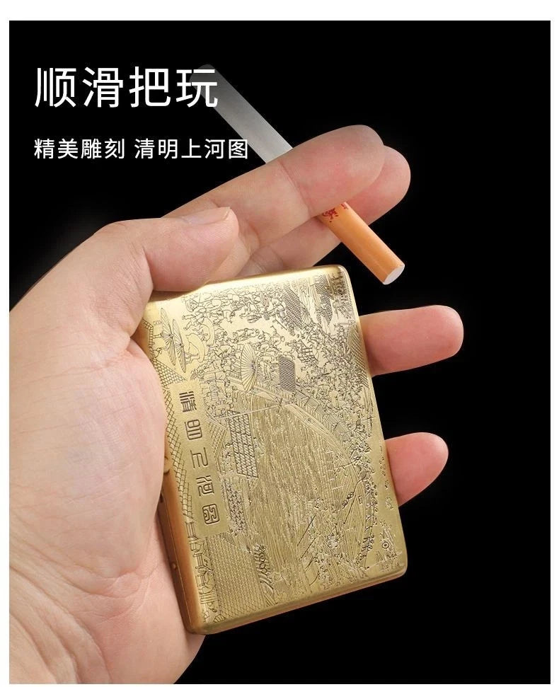 Brass Metal Cigarette Case 20 Holder Vintage Design Slim Portable Moisture Proof 07FC0E-D4 - KOEEK