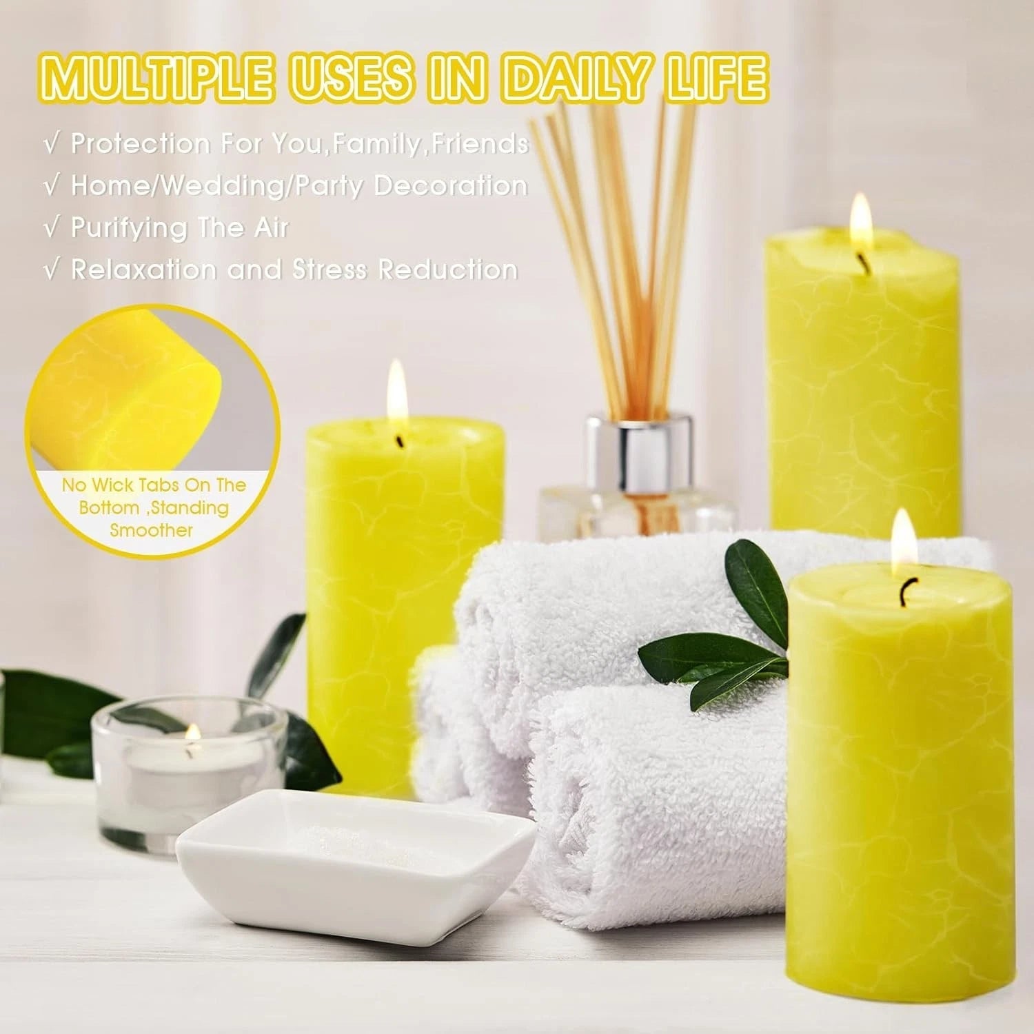 Large Lemongrass Candle, Lemongrass Scented Pillar Candle (2 inches x 4 inches) 07FC0E-D4 - KOEEK