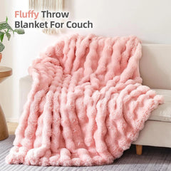 Fur Throw Blanket for Couch – Blush Pink Fluffy Cozy Rabbit Fleece, Plush Soft 07FC0E-D4 - KOEEK