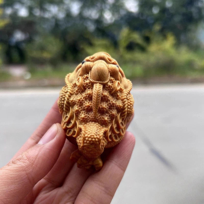 1Pc Cliff Cypress Wood Handmade Carve Golden Toad Fortune Tea Pet Ornament 07FC0E-D4 - KOEEK