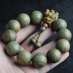 20mm 12 Beads Bracelet Aged Wood Green Sandalwood Unisex Buddhist Prayer Mala 07FC0E-D4 - KOEEK