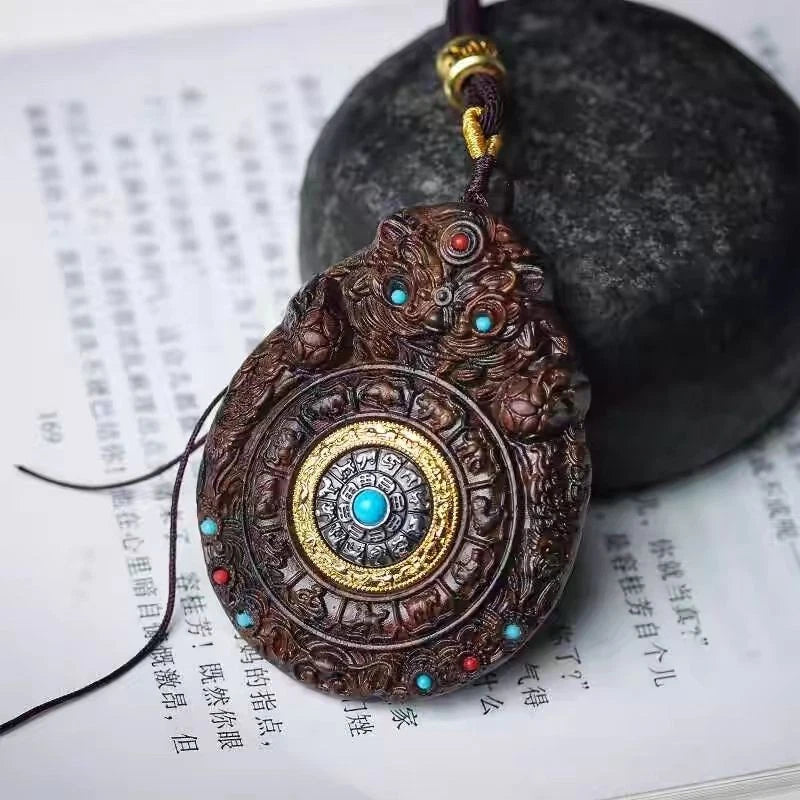 Agarwood Chinese Zodiac Guardian Amulet Pendant Peace Buckle Lion Car Hanging 07FC0E-D4 - KOEEK