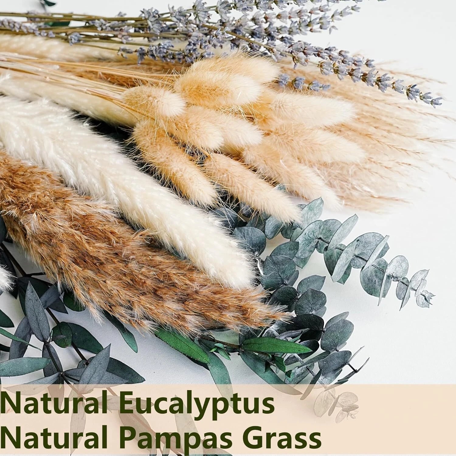 Green Pampas Grass Bohemian Bouquet -Lavender and Tree Trunk Flower Arrangement 07FC0E-D4 - KOEEK