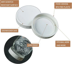 18 Pack White Plastic Mason Jar Lids with Silicone Rings,9 Wide Mouth &9 Regular 07FC0E-D4 - KOEEK