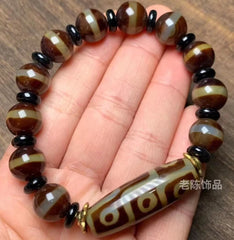 First-line Tibetan Old Dzi Bead Ethnic Natural Tibetan Dzi Bead Agate Bracelet 07FC0E-D4 - KOEEK