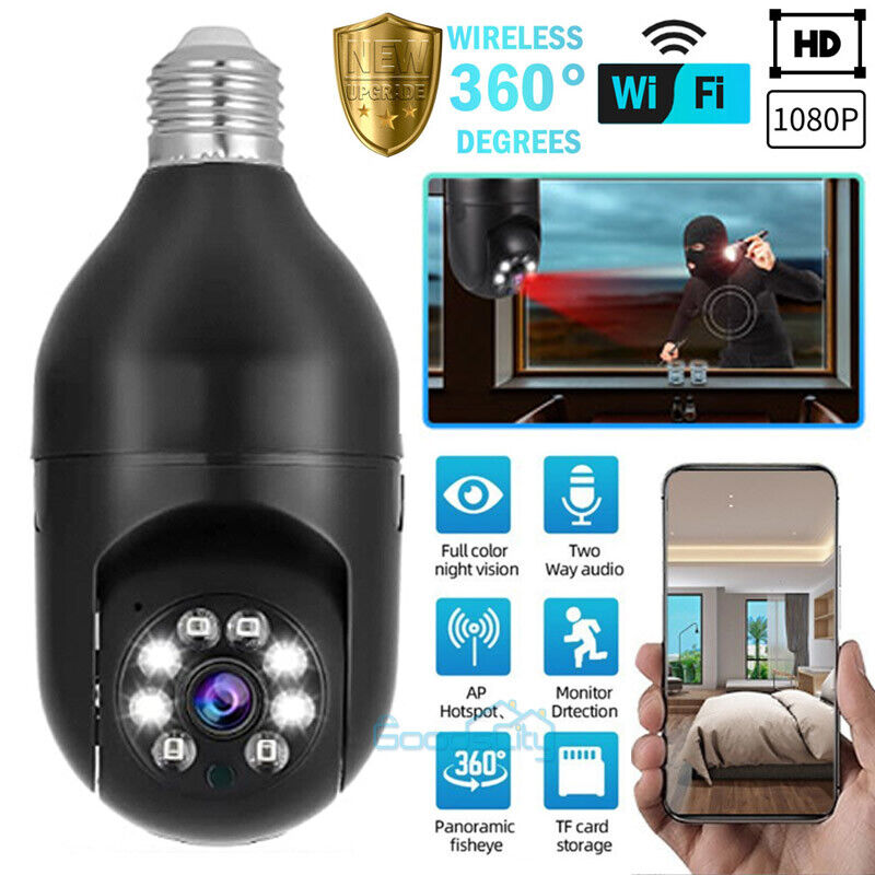 ny WiFi Bombilla Camara De Seguridad 360 Con Audio Microfono Para Casa y Exterior