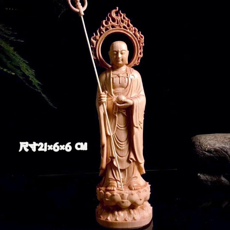 Natural Thuja Wood Carved Ksitigarbha Bodhisattva Statue Home Decor 07FC0E-D4 - KOEEK