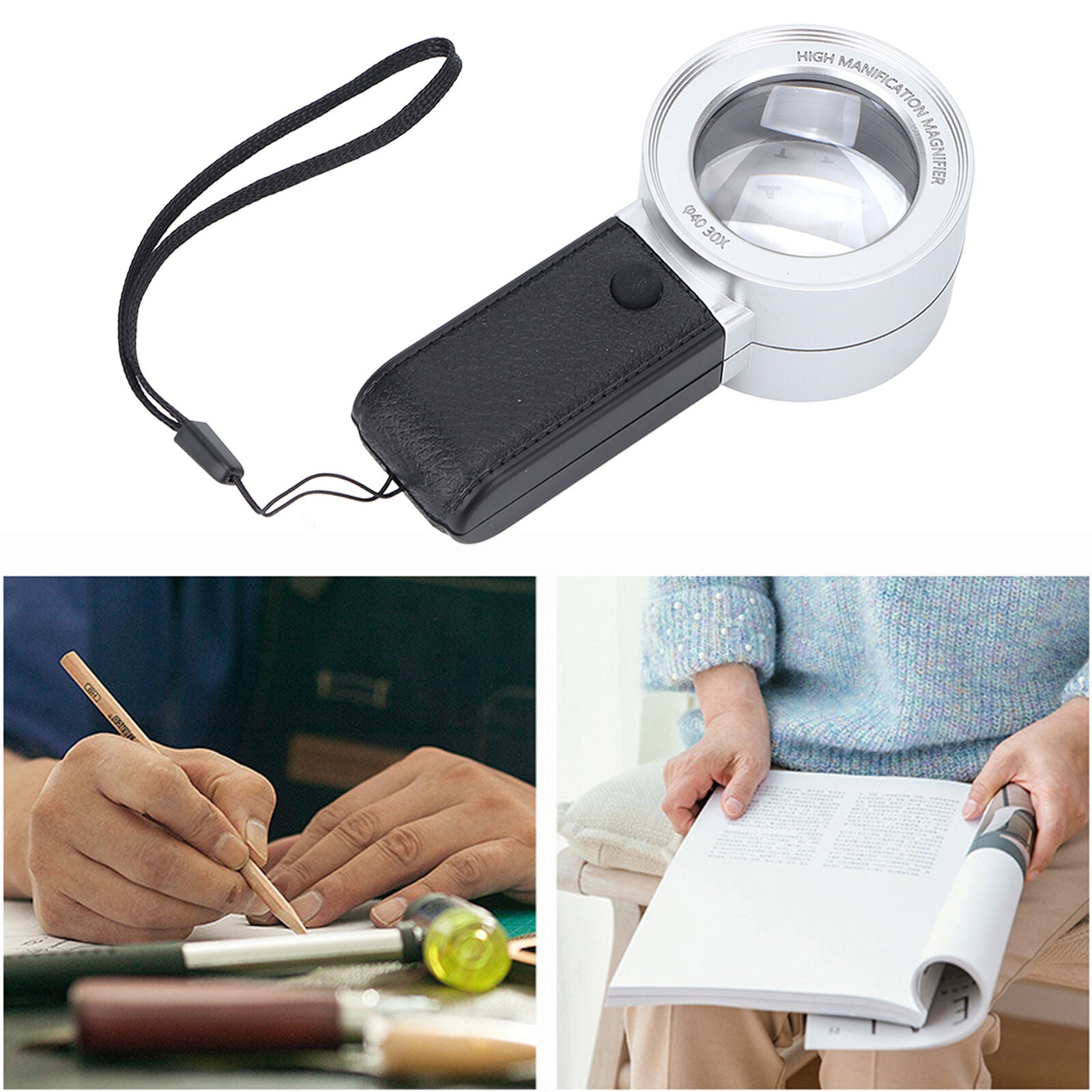 new Lighted Magnifying Glass Handheld 30X Magnification 3 LED Lights 1 UV Light ABE koeek - KOEEK