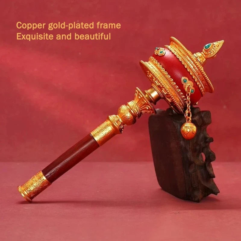 23cm Tibetan Brass Hand Cranked Ten-in-one Scripture Prayer Wheel Buddhist Decor 07FC0E-D4 - KOEEK
