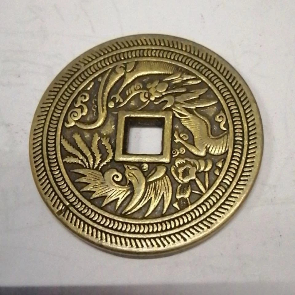43mm Old Copper 长命富贵 Coin Chinese Dragon Phoenix Brass Collect  Pendant 07FC0E-D4 - KOEEK