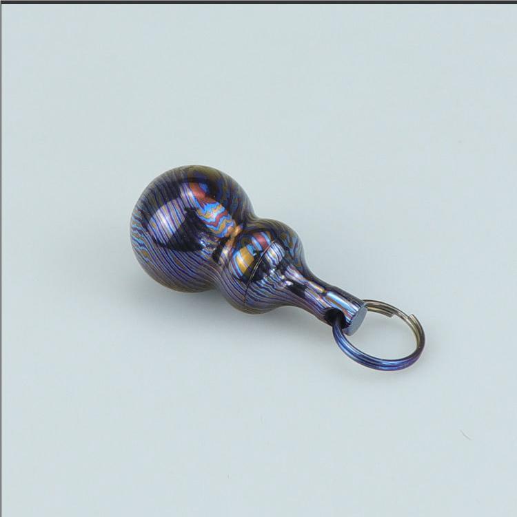 Titanium Damascus Gourd Pill Case Holder Container Box Waterproof Keychain EDC 07FC0E-D4 - KOEEK