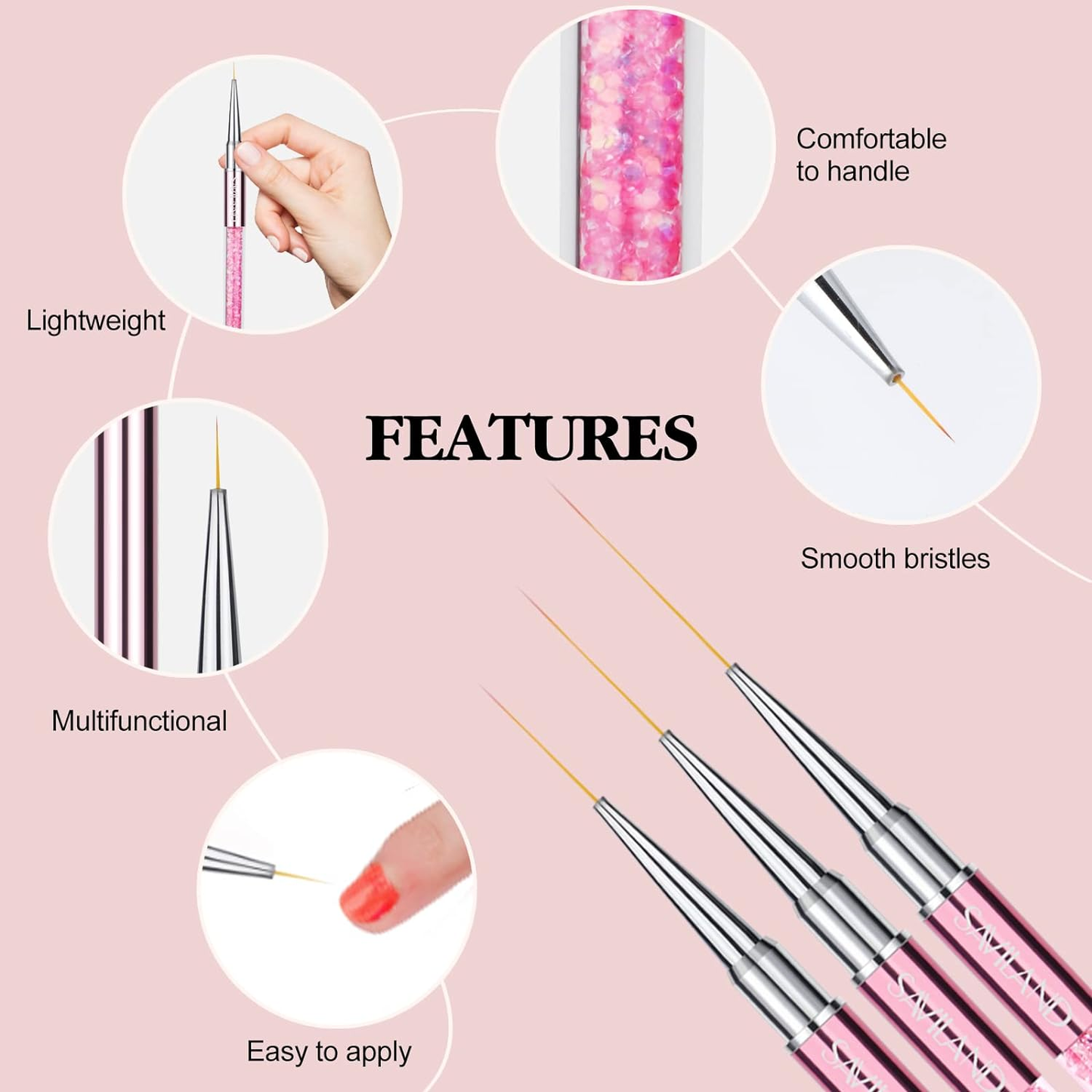 nye 6 stk Nail Art Liner Brushes Set - Nail Brush Gel Polish Maling Nail Art Design