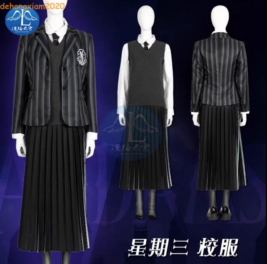 Tv Wednesday Addams Wednesday Cosplay School Uniform Suit Costumes Pleated Skirt 07FC0E-D4 - KOEEK