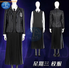 Tv Wednesday Addams Wednesday Cosplay School Uniform Suit Costumes Pleated Skirt 07FC0E-D4 - KOEEK