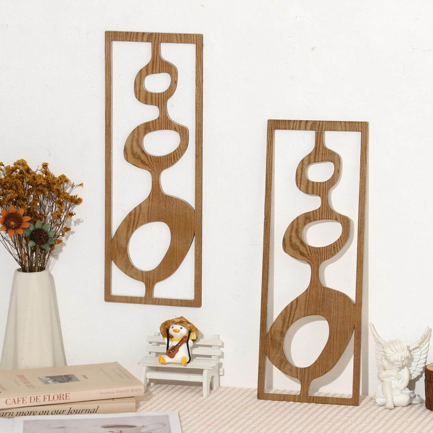 new Zzbakress 2 Pcs Mid Century Wall Decor Wooden Modern Style T