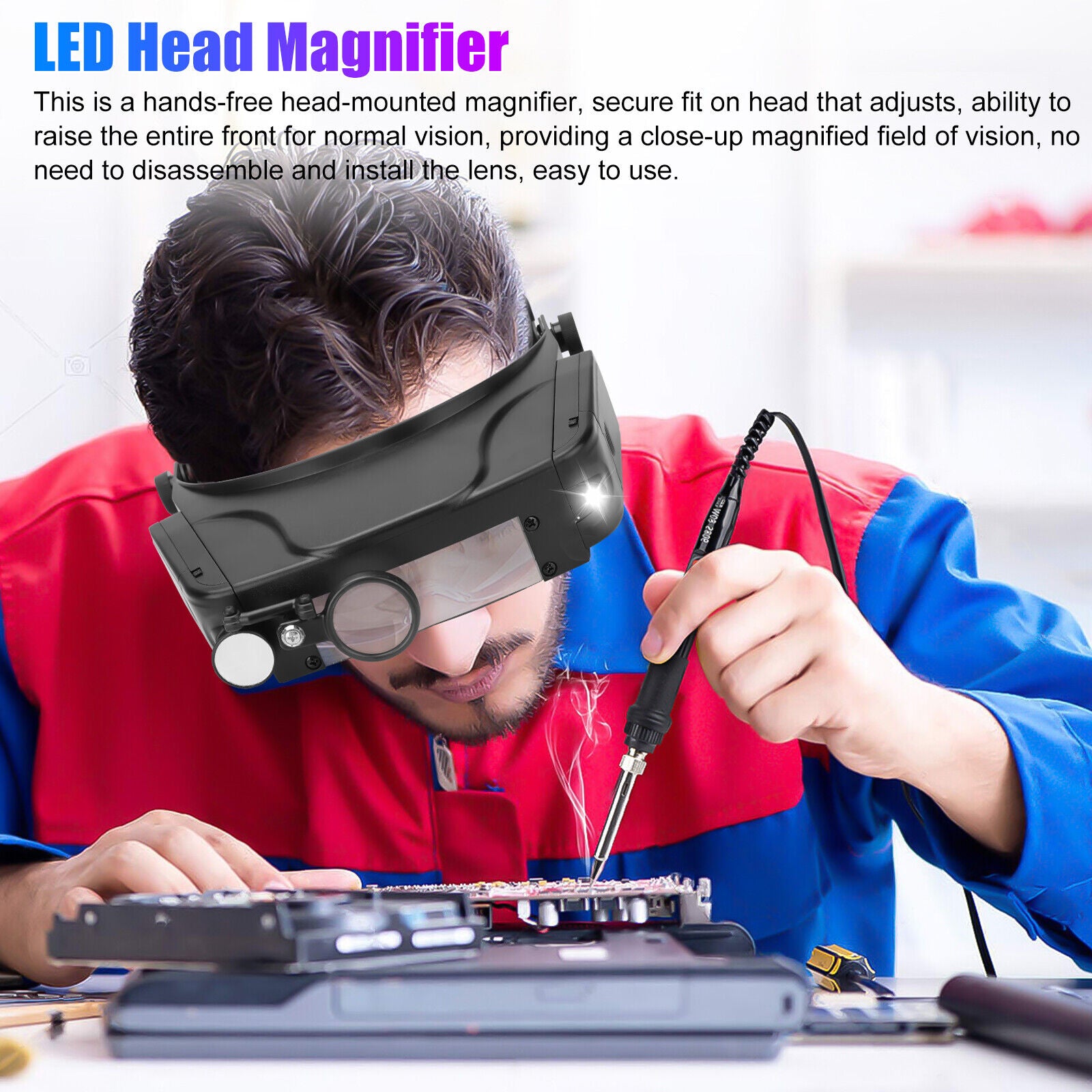 LED Jeweler Head Headband Magnifier Illuminated Visor Magnifying Glasses 3 Lens koeek - KOEEK