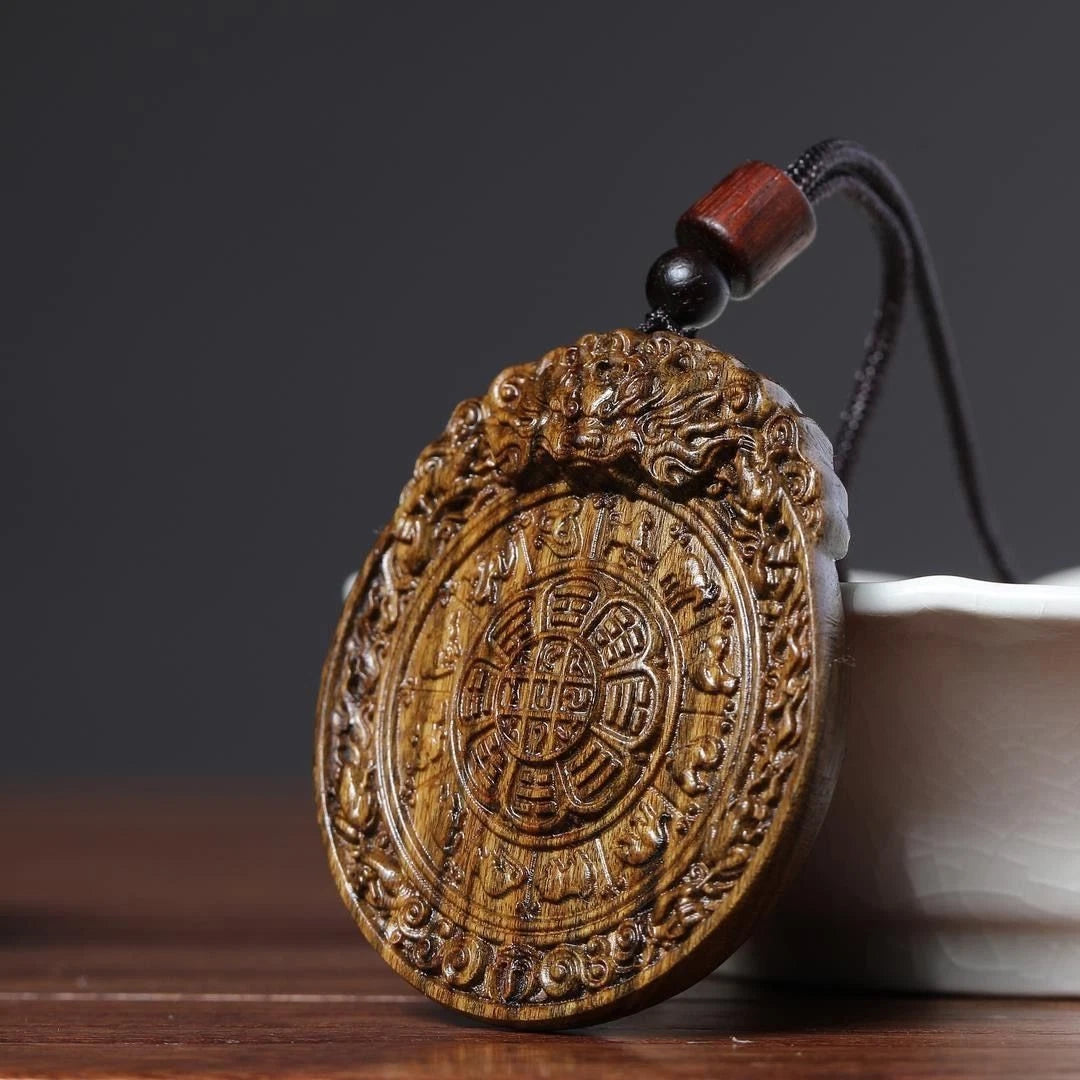 Natural Papua Wood Pendant Tibetan Amulet Hand Carved Wooden Necklace Unisex 07FC0E-D4 - KOEEK